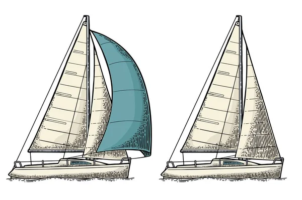 Twee zeiljacht. Zeilboot. Vector getrokken vlakke afbeelding — Stockvector
