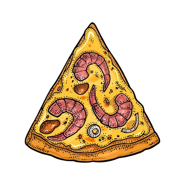 Slice pizza seafood. Vintage vector engraving illustration for poster, menu, box. — Stock Vector