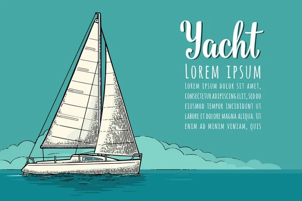 Horizontales Plakat für Yachtclub mit Textvorlage. Vektorgravur — Stockvektor