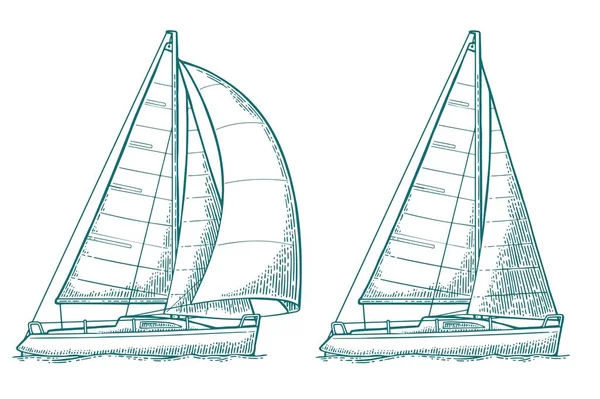 Twee zeiljacht. Zeilboot. Vector getrokken vlakke afbeelding — Stockvector
