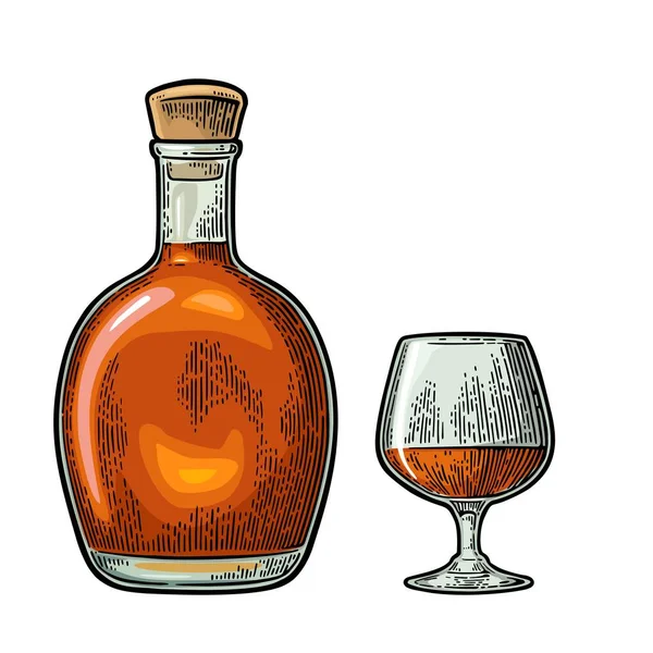 Flasche Cognac. Gravur-Illustration — Stockvektor