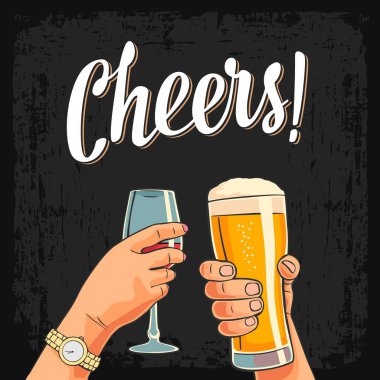 Kadın ve erkek elleri tutan ve gözlük bira, tungur şarap