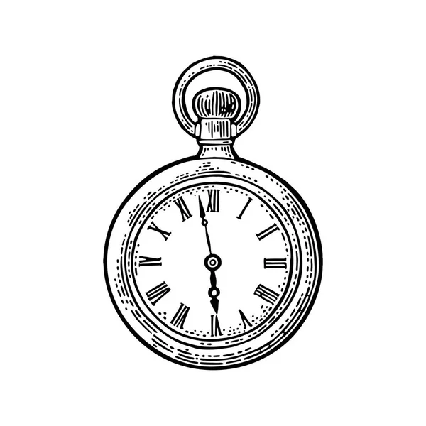 Antike Taschenuhr. Vektor-Jahrgang auf weißem Hintergrund eingraviert. — Stockvektor