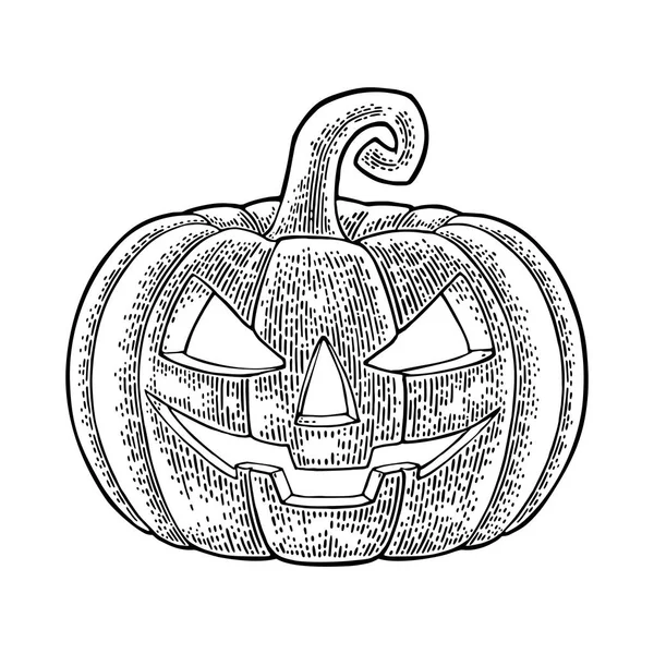 Calabaza de Halloween con cara de miedo. Vector grabado vintage ilustración . — Archivo Imágenes Vectoriales