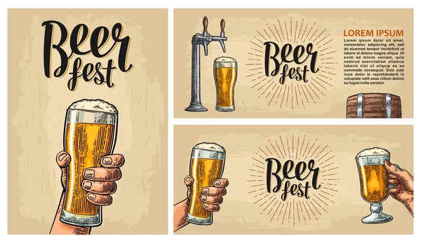 Cartel horizontal y vertical para el festival de la cerveza . — Archivo Imágenes Vectoriales