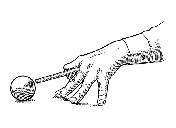 Мужская рука в рубашке направлена кием мяч . — стоковый вектор