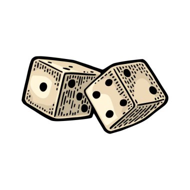 İki beyaz zar. Vintage renk vektör oyma çizim