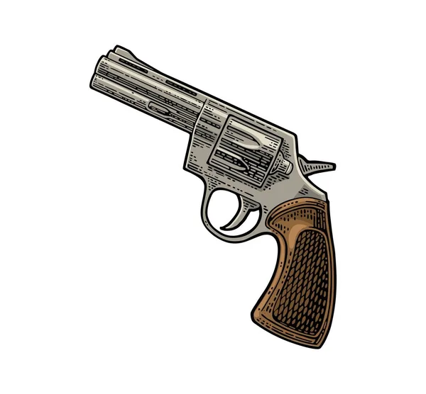 Revolver with short barrel and bullets. Vector engraving vintage illustrations. — Stock Vector