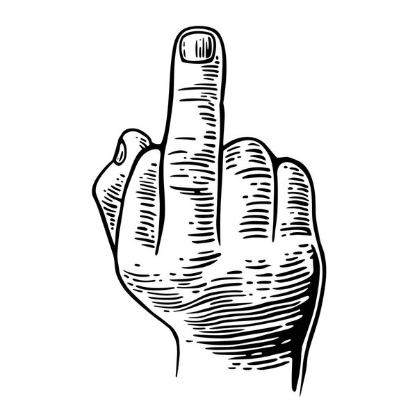 Middle finger sign by male hand. Fuck you.