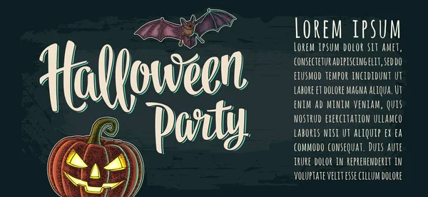 Horizontales Plakat mit Kalligrafie-Schriftzug der Halloween-Party. — Stockvektor