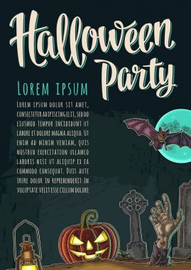 Cadılar Bayramı partisi hat yazı ile dikey poster.