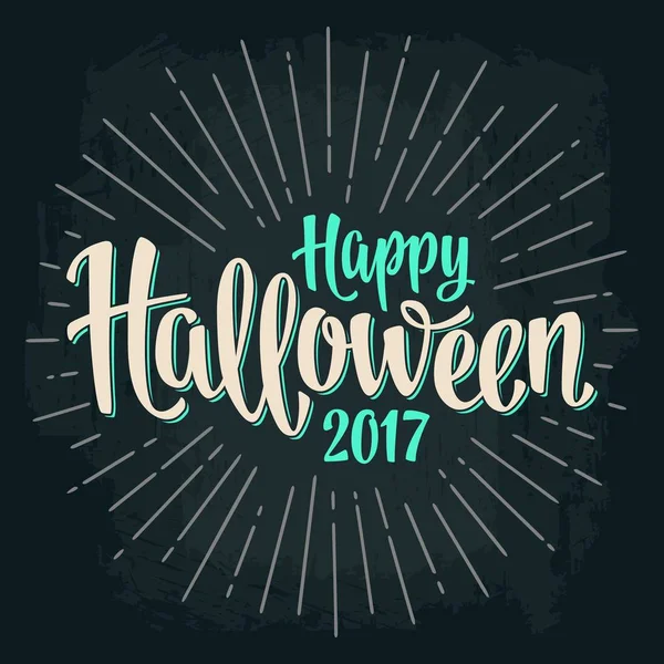 Buon Halloween 2017 calligrafia lettering. Pipistrello volare con la faccia spaventosa — Vettoriale Stock