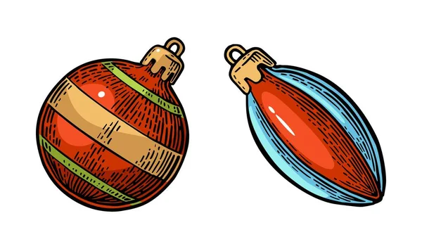Zwei Spielzeuge für Tannenbaum zu Weihnachten, Neujahrsplakat — Stockvektor