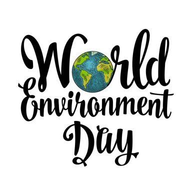 Dünya Çevre günü yazı el ve toprak. Vektör siyah vintage