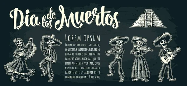 Cartaz horizontal para o Dia dos Mortos. Letras do Dia de los Muertos . —  Vetores de Stock