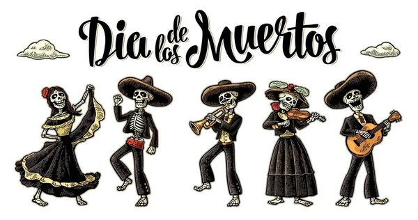 Dia de los Muertos. O esqueleto em trajes nacionais mexicanos —  Vetores de Stock