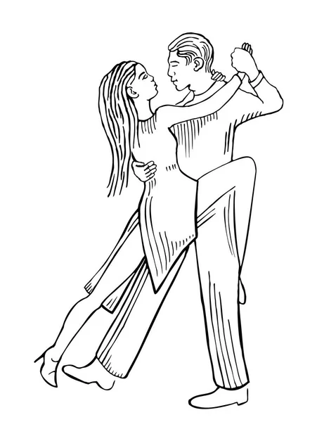 Pár tančí tango. Černý vintage vektorové ilustrace — Stockový vektor