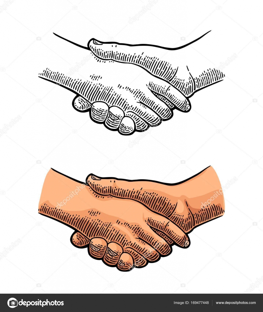 Handshake Vector Color Vintage Engraving Stock Vector