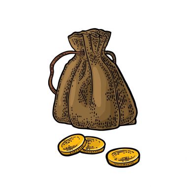 Paralar eski para çanta. Vintage renk vektör oyma