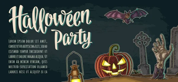 Poziome plakat z napisem "Halloween party" w kaligrafii. — Wektor stockowy