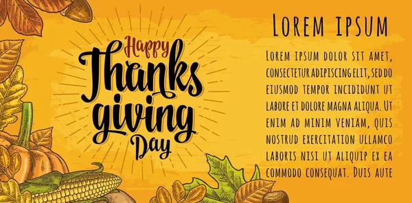Cartel con letras de caligrafía del Día de Acción de Gracias Feliz. Grabado vectorial — Archivo Imágenes Vectoriales