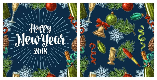 Modello senza cuciture con felice anno nuovo 2018 calligrafia lettering — Vettoriale Stock