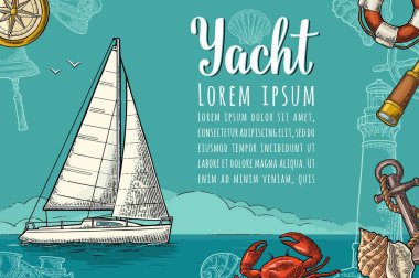 Metin şablonu ile yat kulübü için yatay poster. Vektör oyma