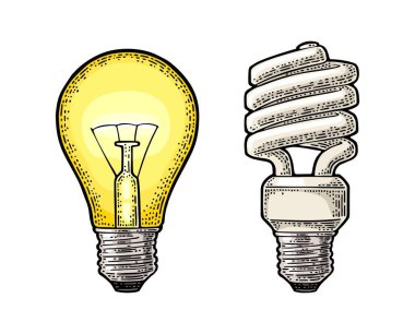 Sarmal lamba kaydetme ve akkor ampul parlak enerji. Oyma