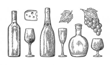 Üzümden yapılan içecekler ayarlayın. Şarap, konyak, şampanya