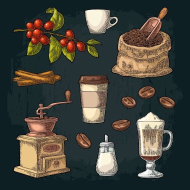 Kahve ayarlayın. Cam latte, elini tut Kupası. Fasulye ile şube