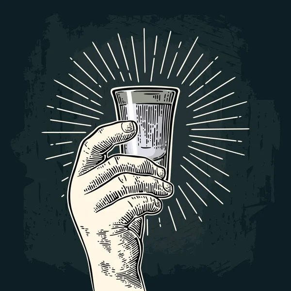 Main masculine tenant du rhum en verre. Né pour boire — Image vectorielle