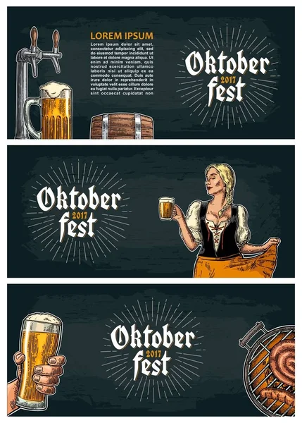 Bier van de tap. Vintage vector illustratie voor het web, poster, uitnodiging aan bier partij gravure. — Stockvector