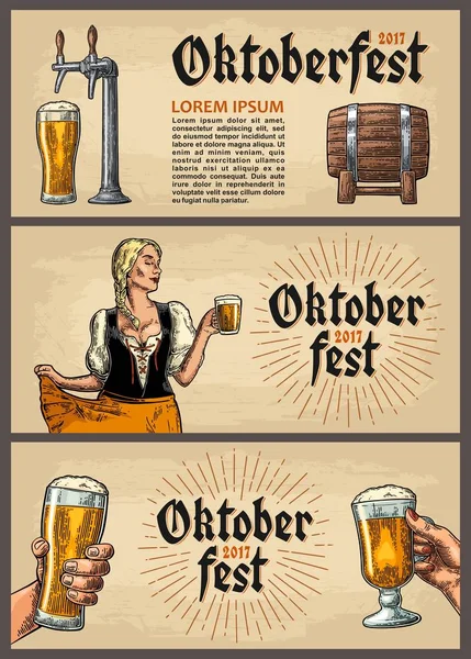 Bier van de tap. Vintage vector illustratie voor het web, poster, uitnodiging aan bier partij gravure. — Stockvector