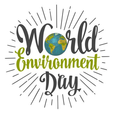 Dünya Çevre günü yazı el ve toprak. Vektör siyah ve renkli