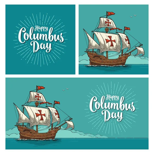 幸せのコロンブス記念日のポスター. — ストックベクタ