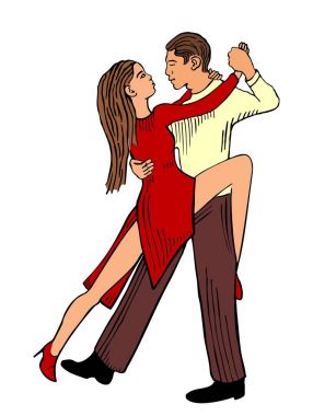 Tango dans çift. Siyah vintage vektör çizim