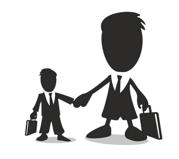 Businessmans grote en kleine hand in hand. — Stockvector