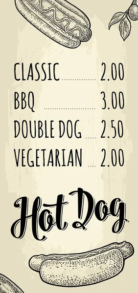 Restaurante ou menu de café HotDog com preço . —  Vetores de Stock