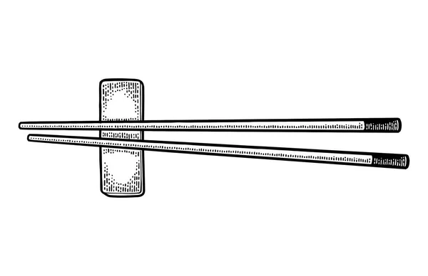 스시의 젓가락 빈티지 블랙 벡터 조각 — 스톡 벡터