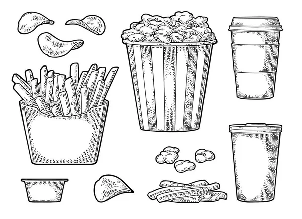 订快餐。矢量复古雕刻插图 — 图库矢量图片