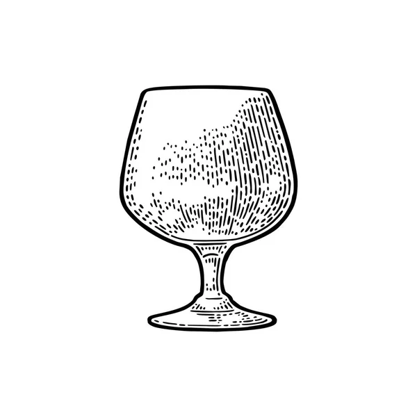 Cognac en verre vide. Gravure vectorielle vintage noir — Image vectorielle