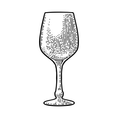Boş bardak şarap. Vektör oyma siyah vintage