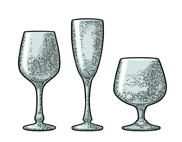 Lege glas champagne. Vector gravure zwart vintage — Stockvector