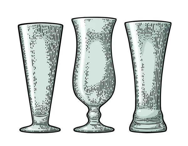 Birra e cocktail vuoti in vetro. Incisione vettoriale annata nera — Vettoriale Stock