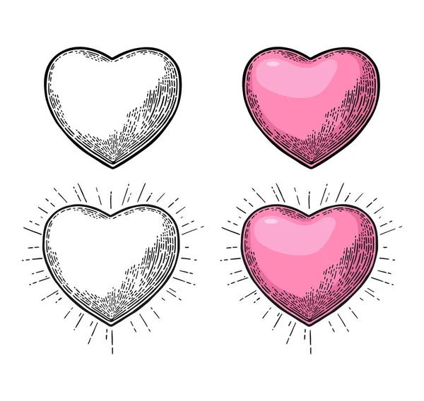 Coeur avec des rayons. Illustration de gravure vintage vectorielle noire — Image vectorielle