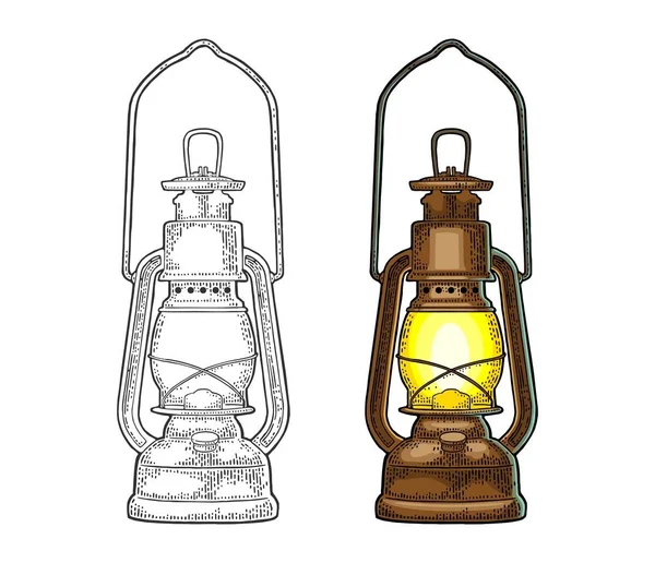 Antica lampada a gas retrò. Illustrazione incisione a colori vintage — Vettoriale Stock