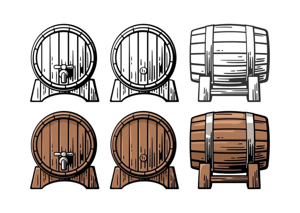 木桶正面和侧面查看雕刻矢量图 — 图库矢量图片