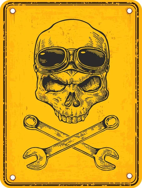 Skull on sign danger. Black vintage vector illustration. — Stock Vector