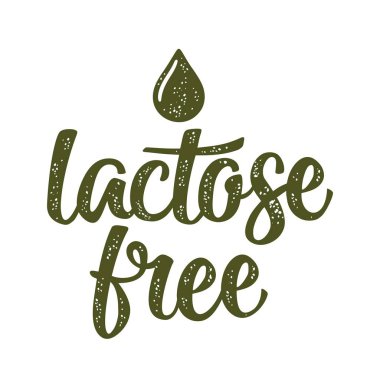 Laktoz ücretsiz damla ile yazı. Vektör koyu yeşil vintage çizim
