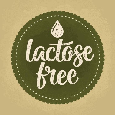 Laktoz ücretsiz damla ile yazı. Vektör koyu yeşil vintage çizim